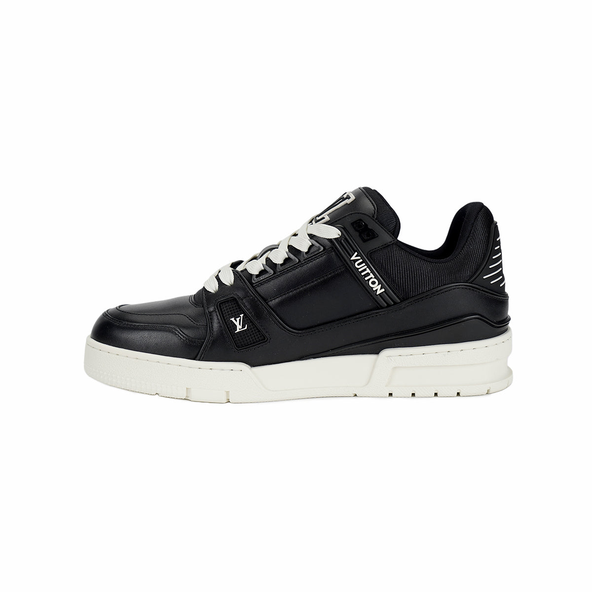 Louis Vuitton Trainer Low-Top Sneakers in All-Black with Embossed Lettering – Unisex