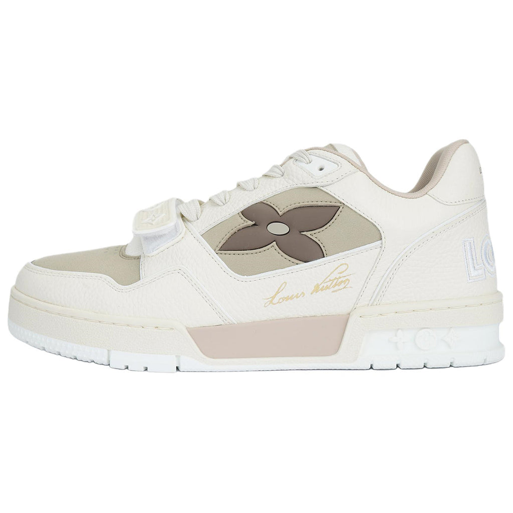 Louis Vuitton Trainer Suede Lace-Up Low-Top Sneakers in Beige
