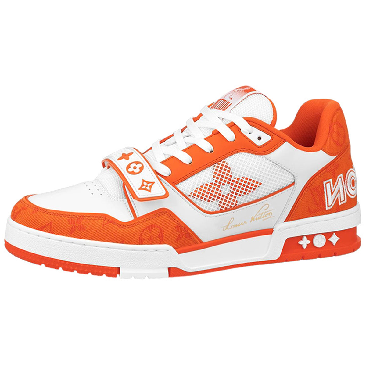 Louis Vuitton Trainer Velcro Strap Low-Top Sneakers in White & Orange