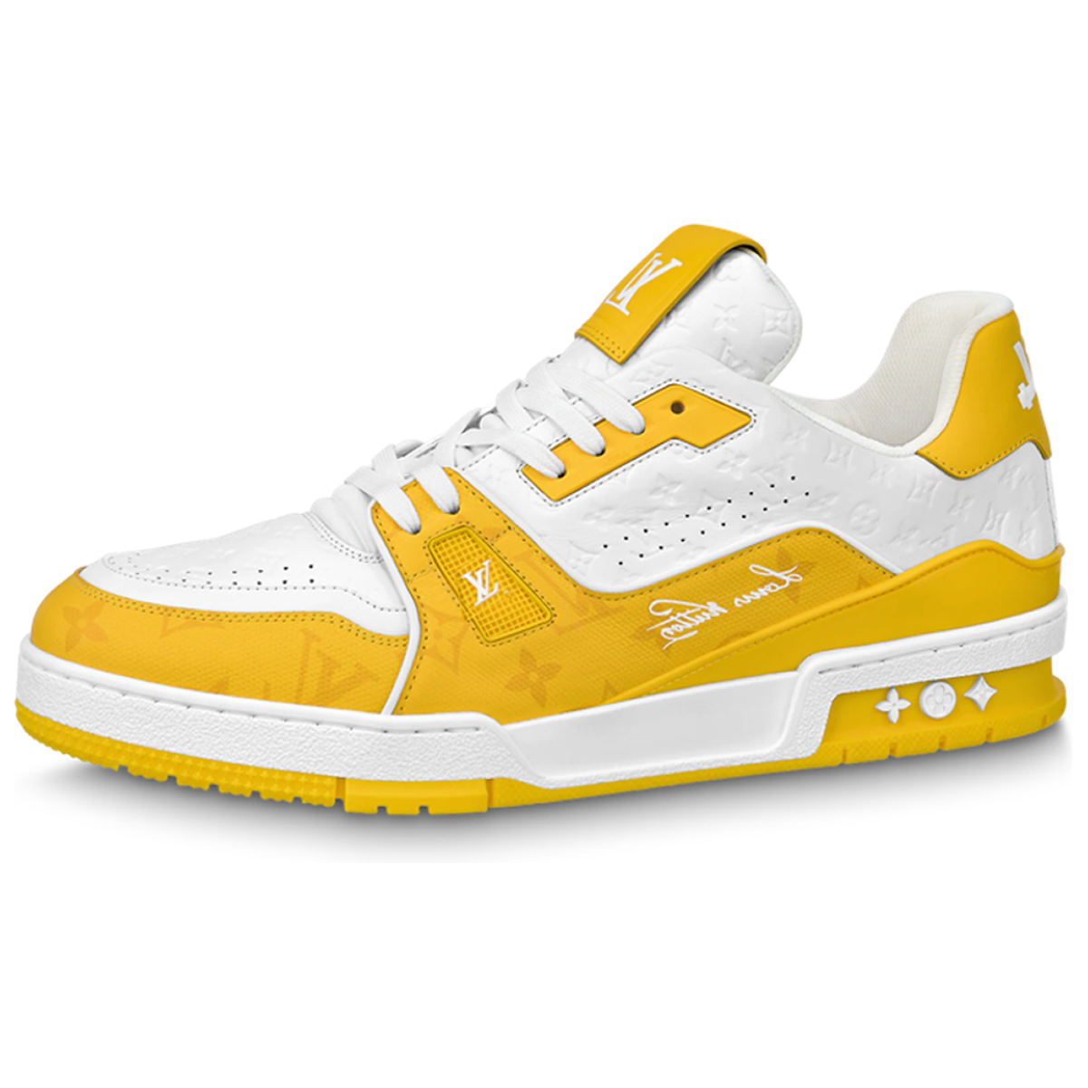 Louis Vuitton Trainer Lace-Up Low-Top Sneakers in White & Yellow – Unisex
