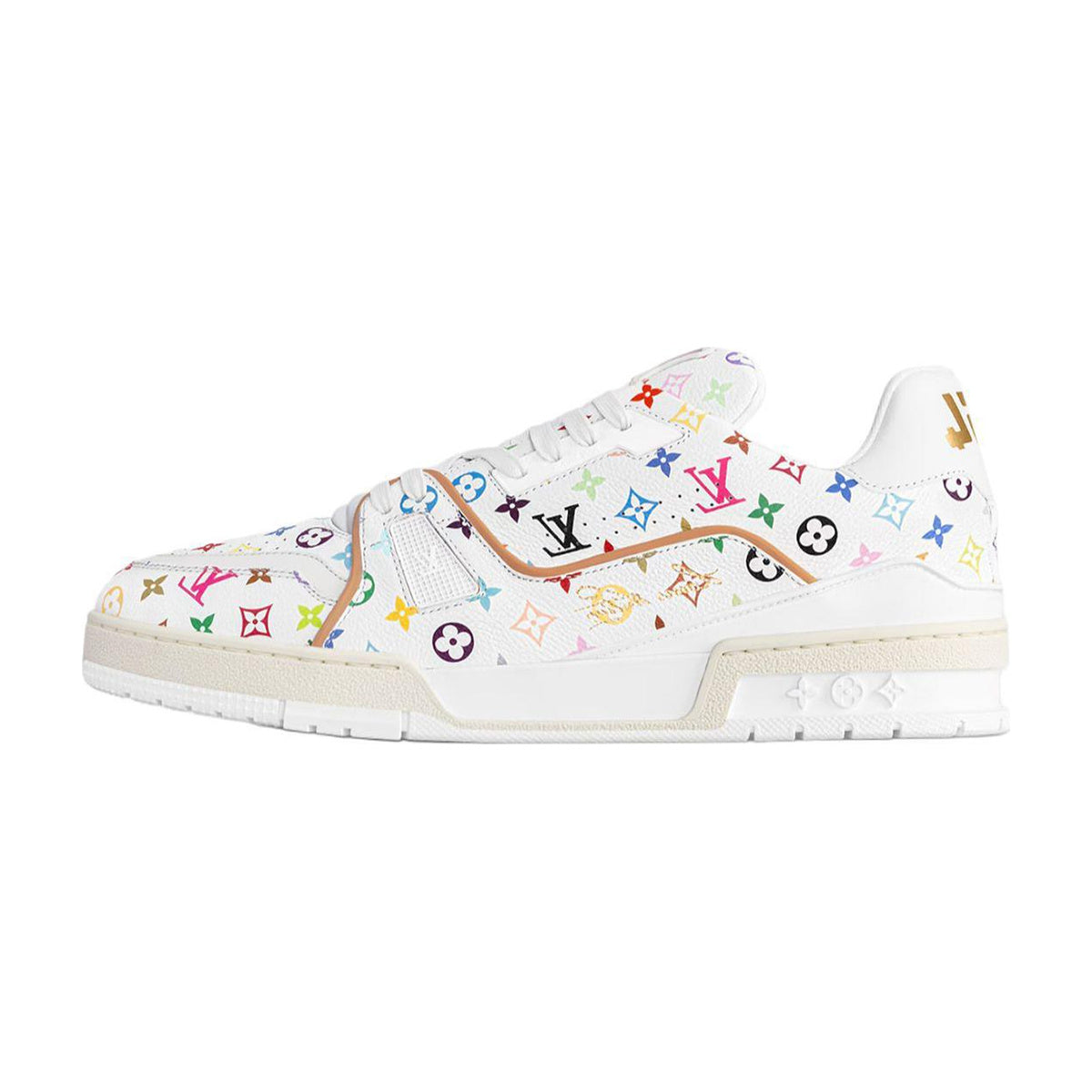 Louis Vuitton × Takashi Murakami Trainer Grained Calf Leather Low-Top Sneakers in White – Unisex