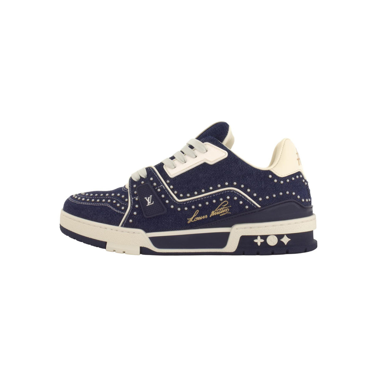 Louis Vuitton Trainer Denim & Swarovski Crystal Low-Top Sneakers in Indigo Blue – Unisex