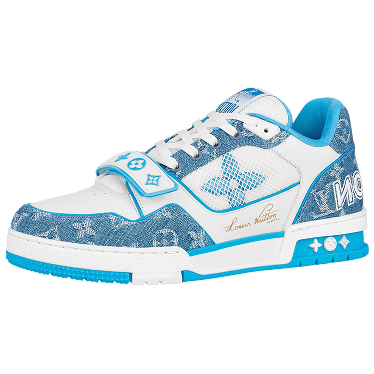 Louis Vuitton Trainer Leather Flower Motif Low-Top Sneakers in Blue & White