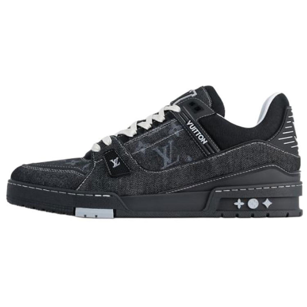 Louis Vuitton Trainer Denim Lace-Up Flat-Sole Low-Top Sneakers in Black