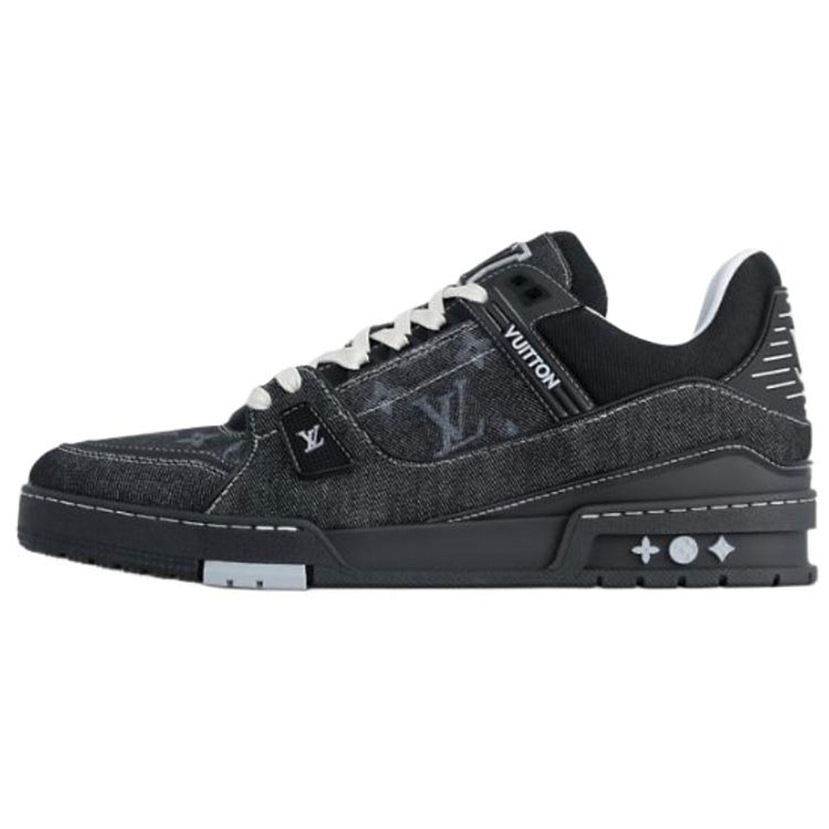 Louis Vuitton Trainer Denim Lace-Up Flat-Sole Low-Top Sneakers in Black
