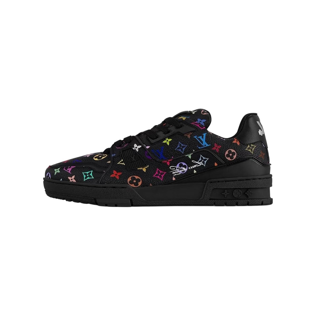 Louis Vuitton × Takashi Murakami Trainer Grained Calf Leather Signature Print Low-Top Sneakers in Black – WoUnisex