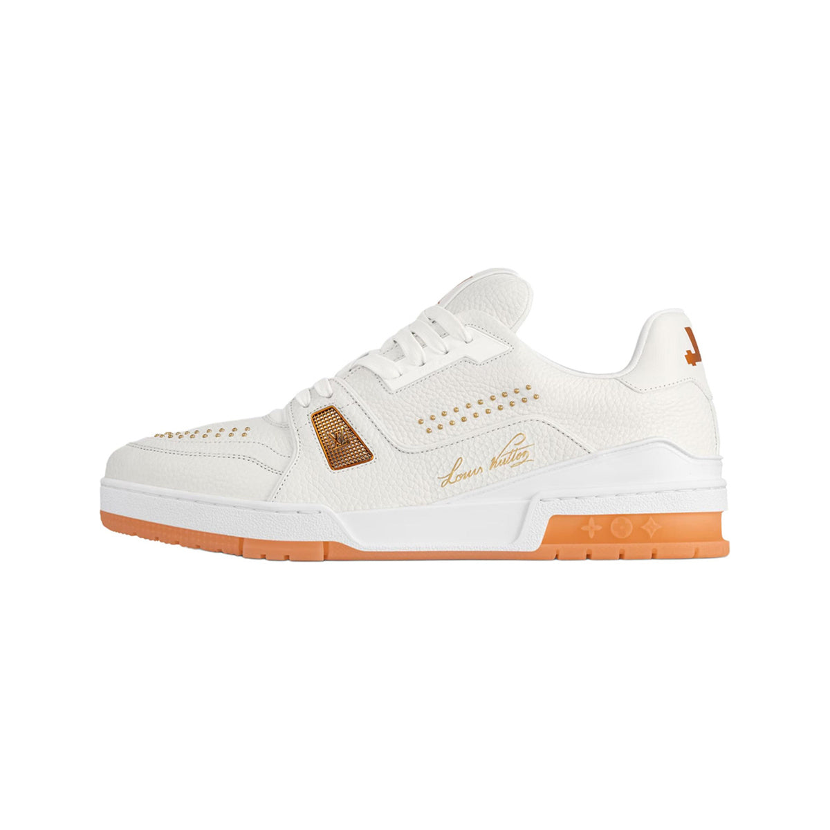 Louis Vuitton Trainer Grained Calf Leather Low-Top Sneakers in White & Orange – Unisex