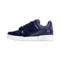 Louis Vuitton Trainer Patent Leather Floral Pattern Low-Top Sneakers in Navy Blue – Unisex