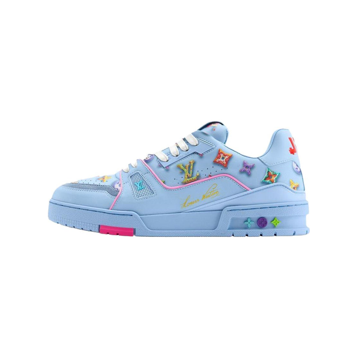 Louis Vuitton Trainer Leather Donut Motif Lace-Up Low-Top Sneakers in Ocean Blue – Unisex
