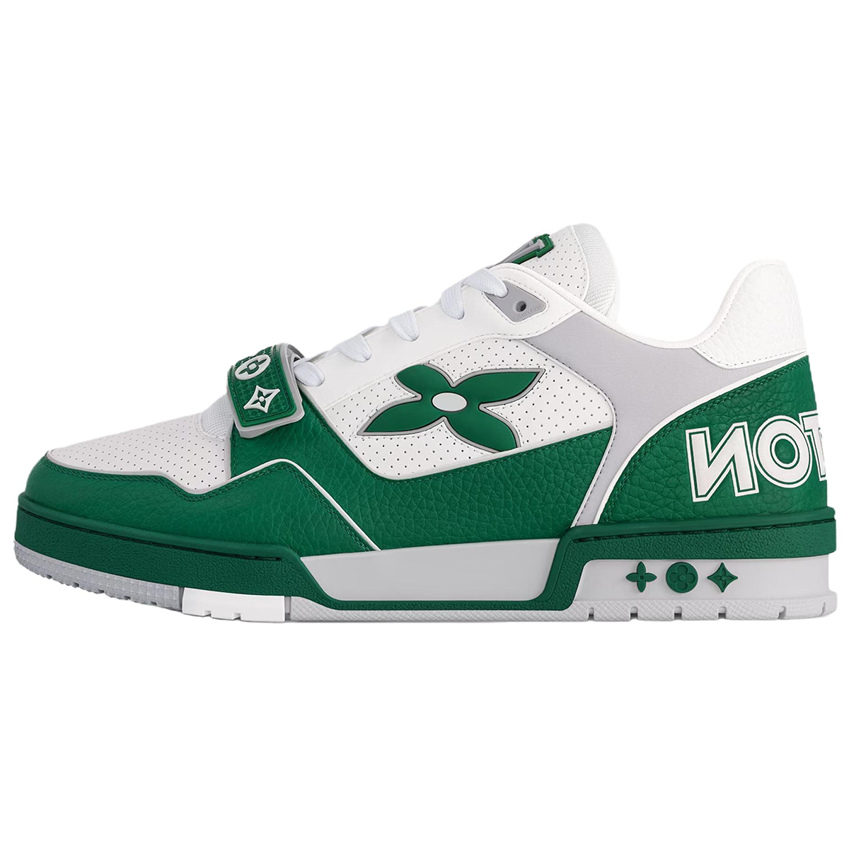 Louis Vuitton Trainer Leather Lace-Up Low-Top Sneakers in Green with Floral Logo