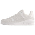 Louis Vuitton Trainer Leather Lace-Up Low-Top Sneakers in White with Embossed Letter