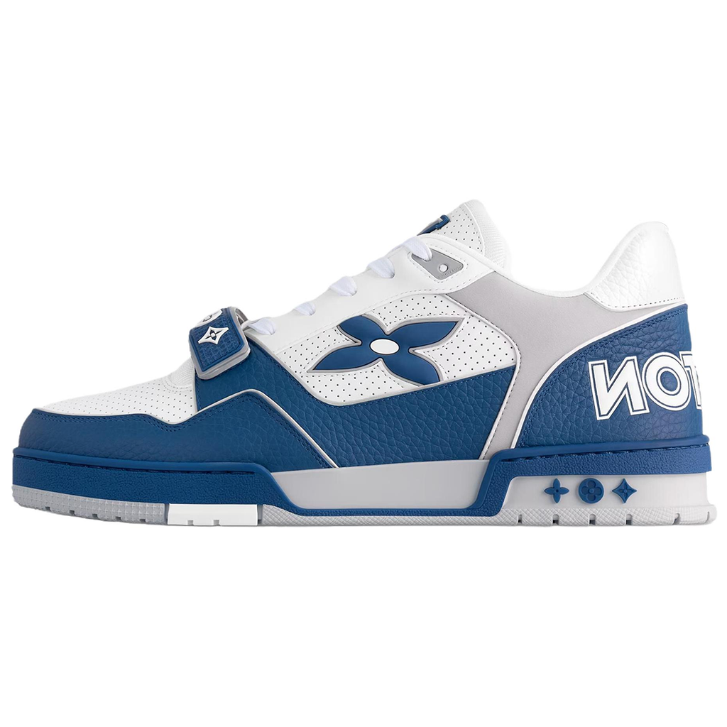 Louis Vuitton Trainer Leather Lace-Up Low-Top Sneakers in Blue & White – Unisex