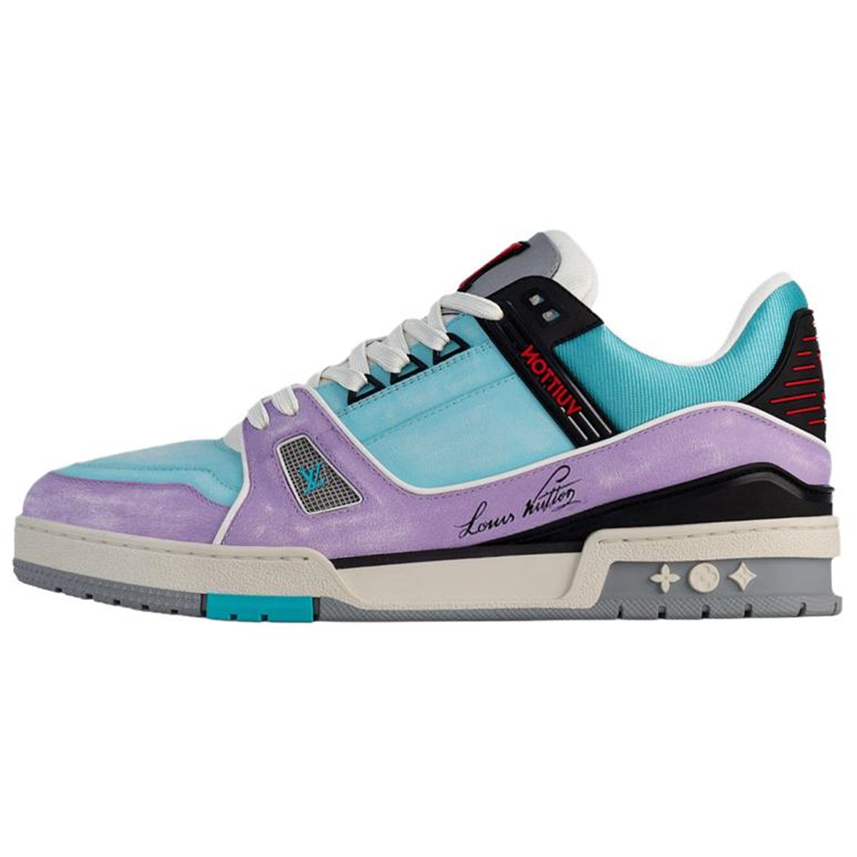 Louis Vuitton Trainer Calf Leather Lace-Up Low-Top Sneakers in Blue & Purple – Unisex