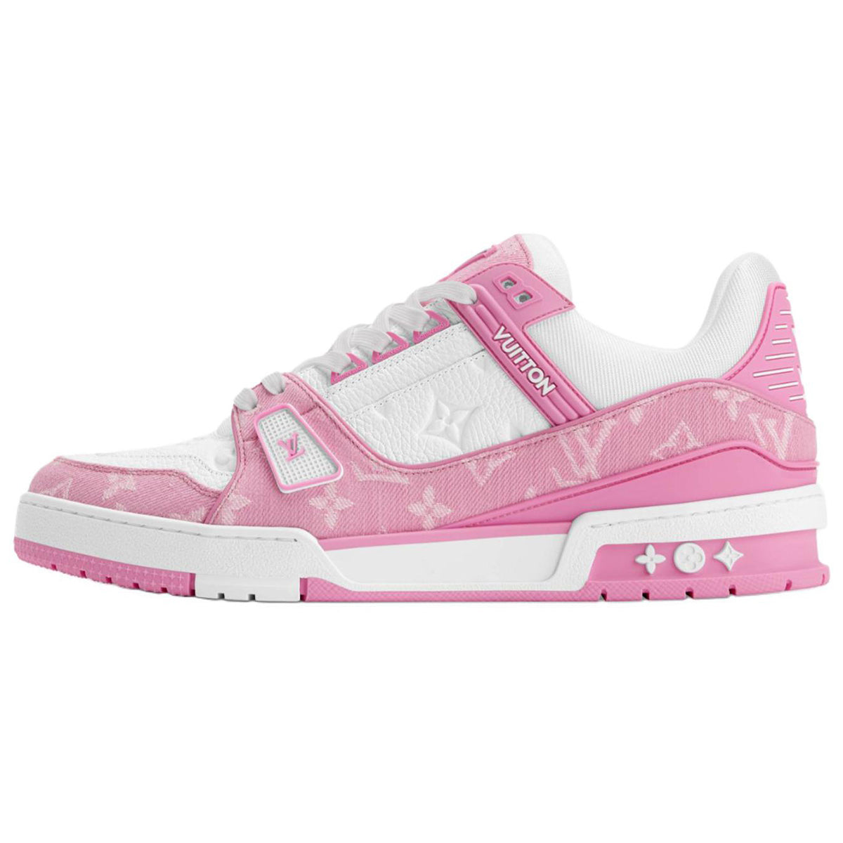 Louis Vuitton Trainer Leather Lace-Up Low-Top Sneakers in Rose with Printed Detail – Unisex