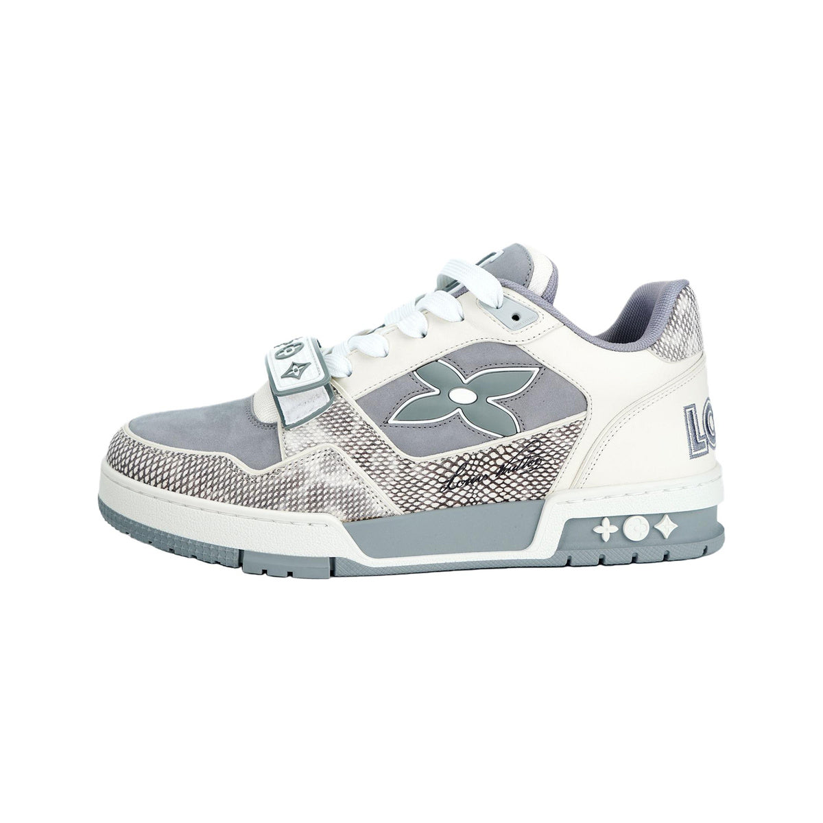 Louis Vuitton Trainer Python Leather Detail & Suede Calf Leather Lace-Up Velcro Low-Top Sneakers in Grey – Unisex