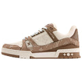 Louis Vuitton Trainer Denim Lace-Up Flat-Sole Low-Top Sneakers in Beige & Brown – Unisex