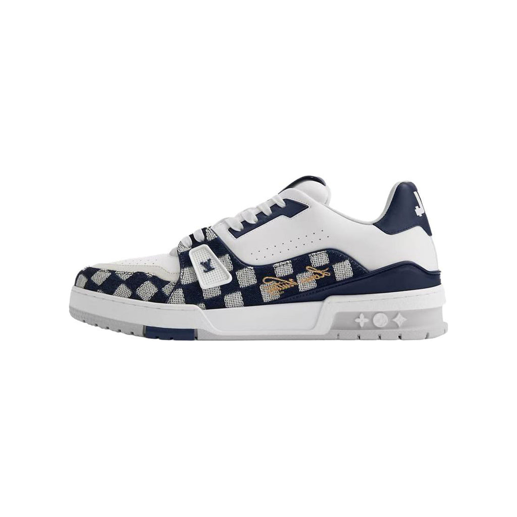 NIGO x Louis Vuitton Trainer FW26 Denim & Leather Low-Top Sneakers in White & Blue – Unisex