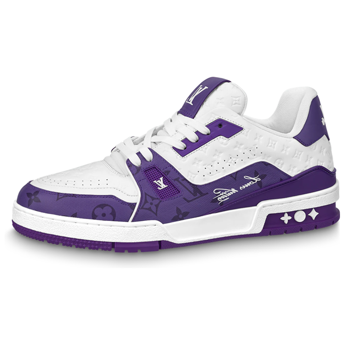 Louis Vuitton Trainer Lace-Up Low-Top Sneakers in White & Purple – Unisex