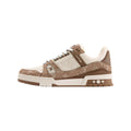 Louis Vuitton Trainer Leather & Denim Lace-Up Low-Top Sneakers in Beige & Brown – Unisex