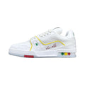 Louis Vuitton Trainer Leather Lace-Up Low-Top Sneakers in White, Yellow & Blue – Unisex