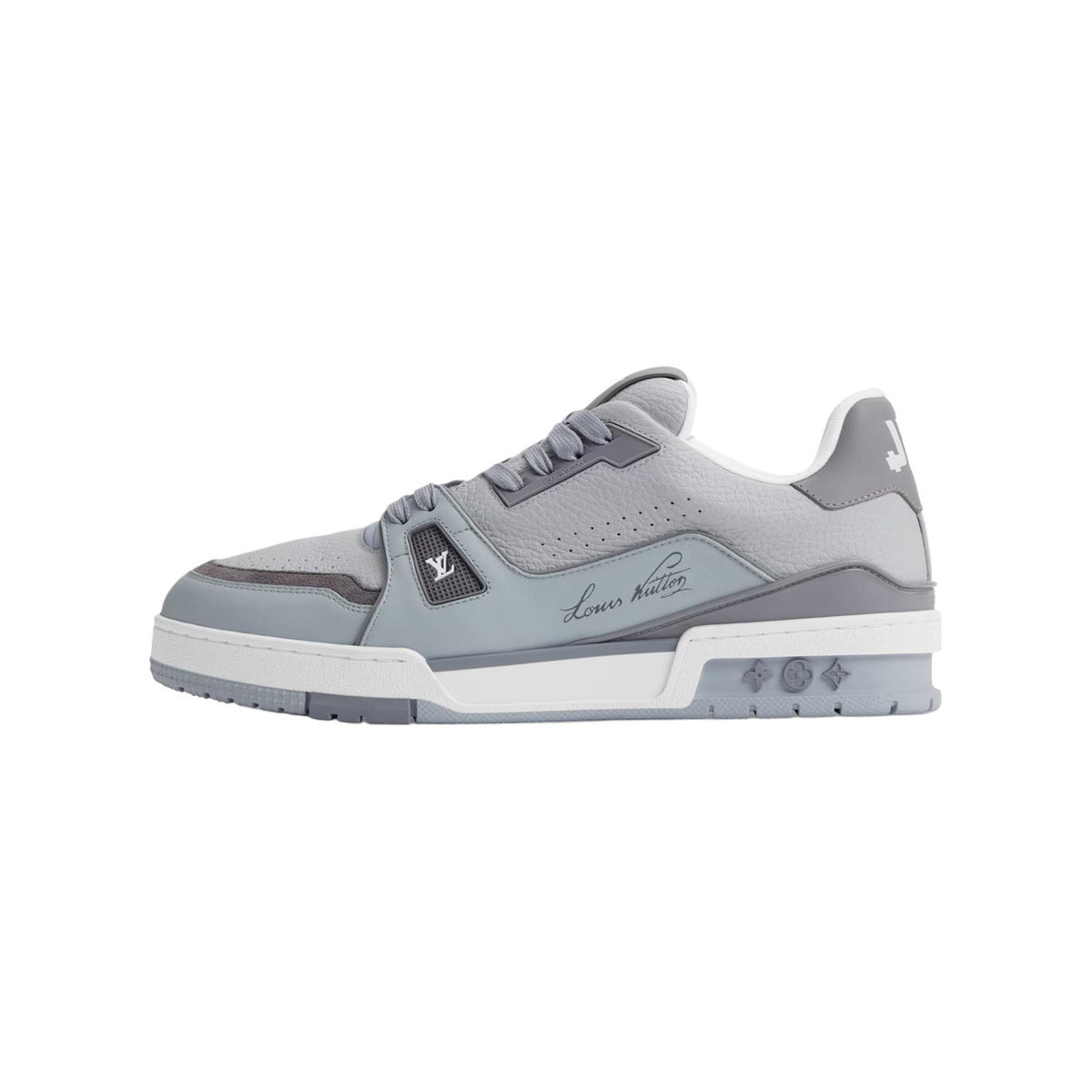 Louis Vuitton Trainer Grained Calf Leather Lace-Up Low-Top Sneakers in Grey – Unisex