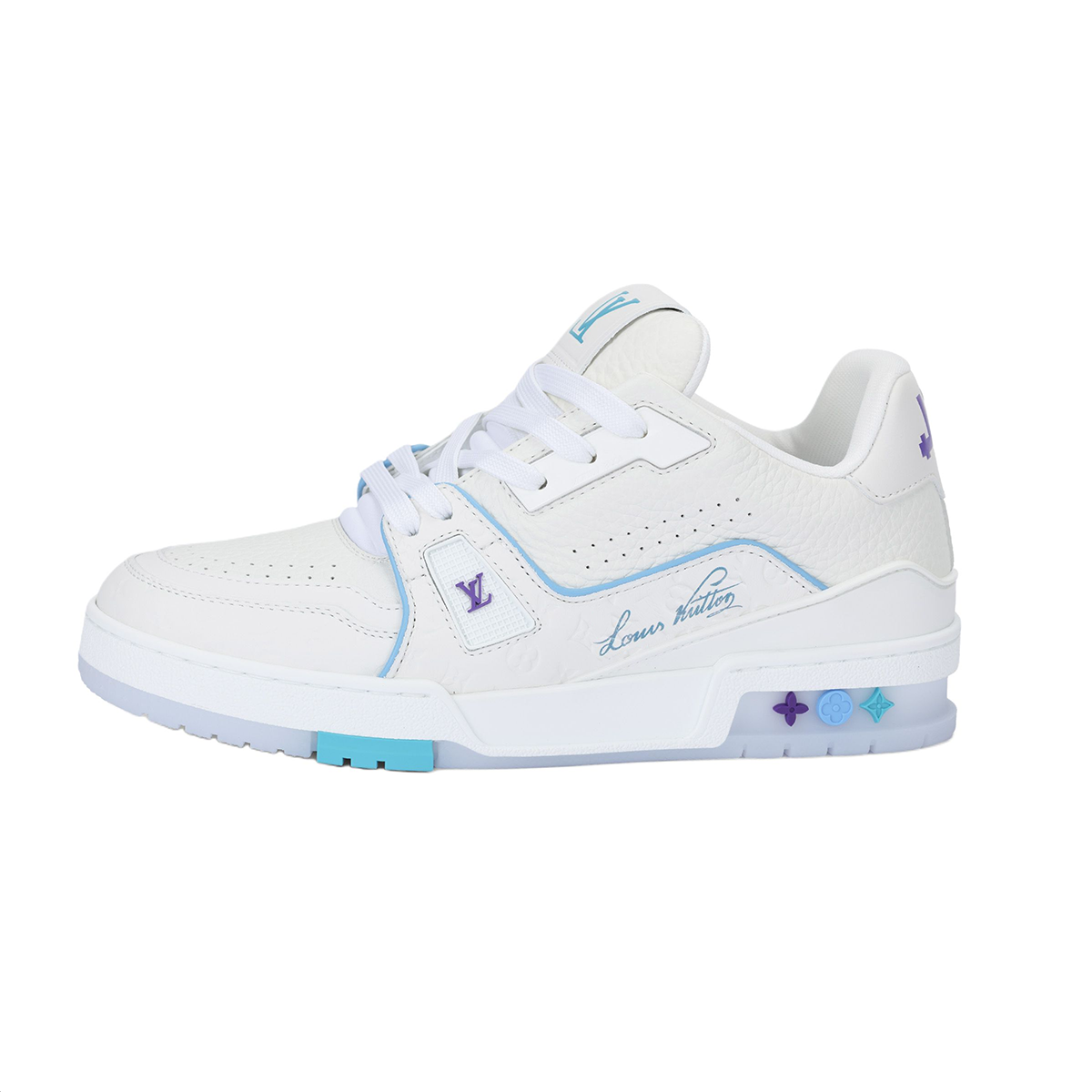 Louis Vuitton Trainer Lace-Sneakers in White, Blue & Purple Colour- Unisex Limited Edition