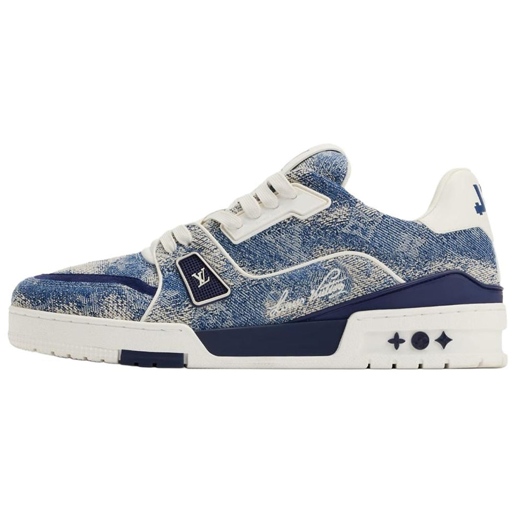 Louis Vuitton Trainer Denim & Leather Lace-Up Platform Low-Top Sneakers in Blue – Unisex