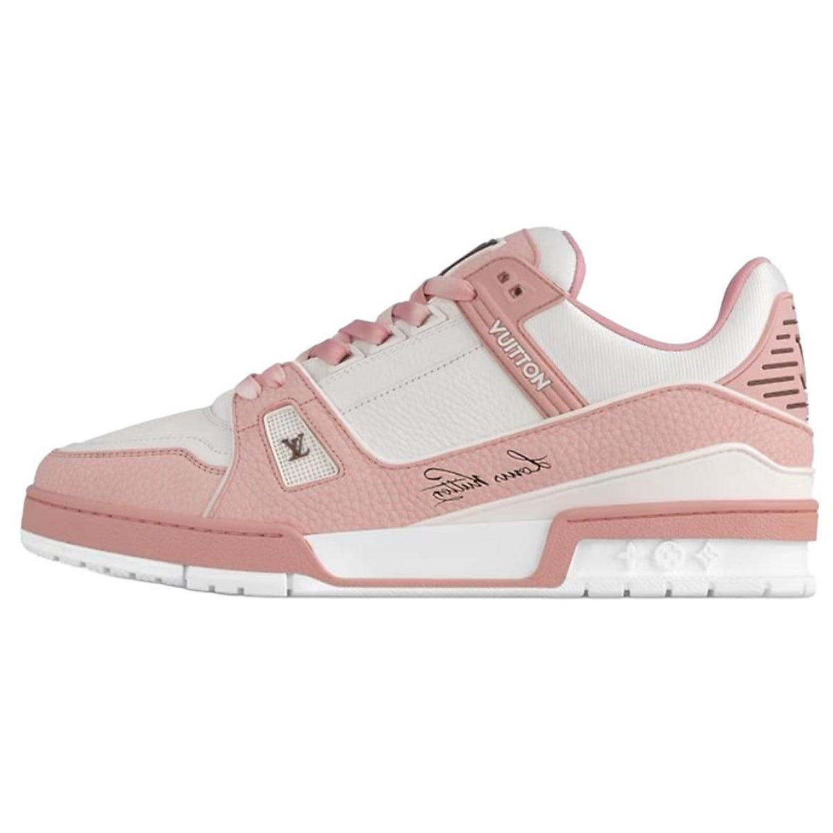 Louis Vuitton Trainer Calf Leather Lace-Up Low-Top Sneakers in White & Pink – Unisex