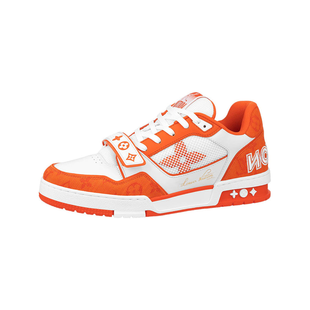 Louis Vuitton Trainer Monogram Velcro Strap Low-Top Sneakers in White & Orange – Unisex