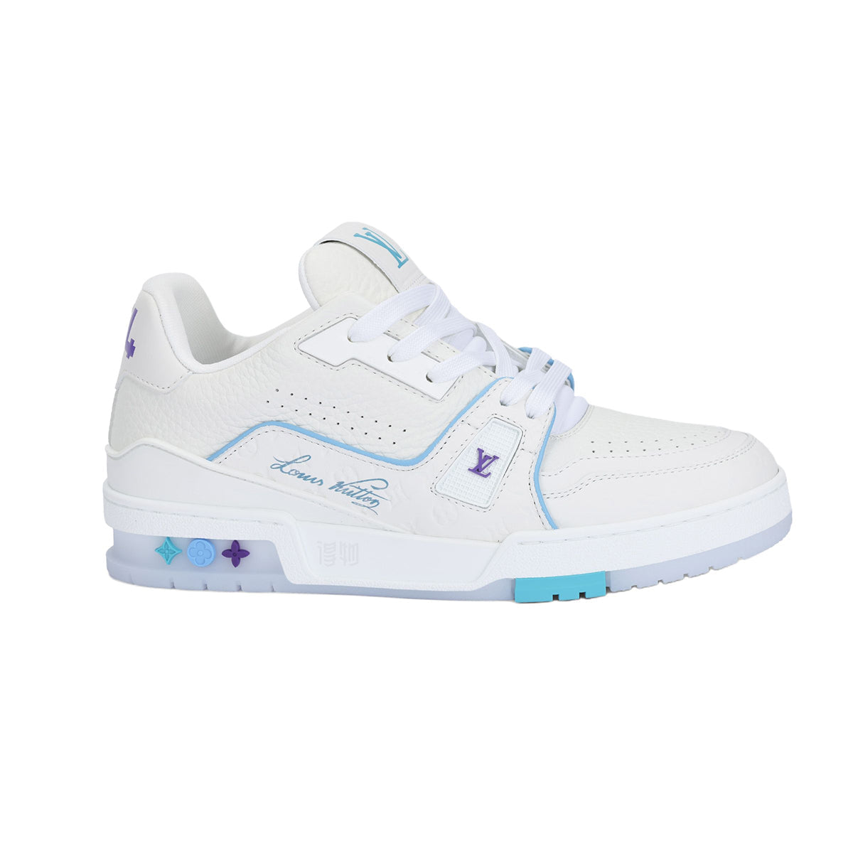 Louis Vuitton Trainer Lace-Sneakers in White, Blue & Purple Colour- Unisex Limited Edition