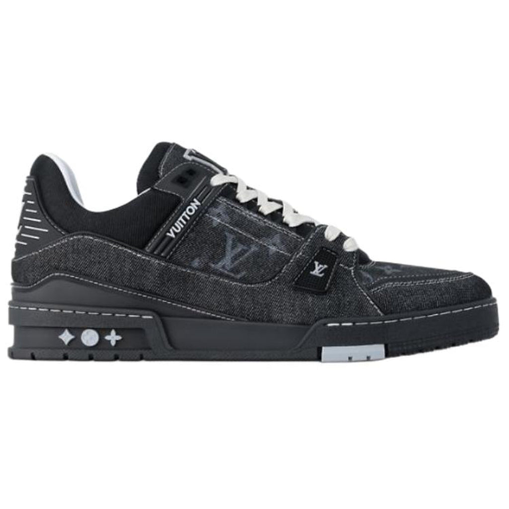 Louis Vuitton Trainer Denim Lace-Up Flat-Sole Low-Top Sneakers in Black