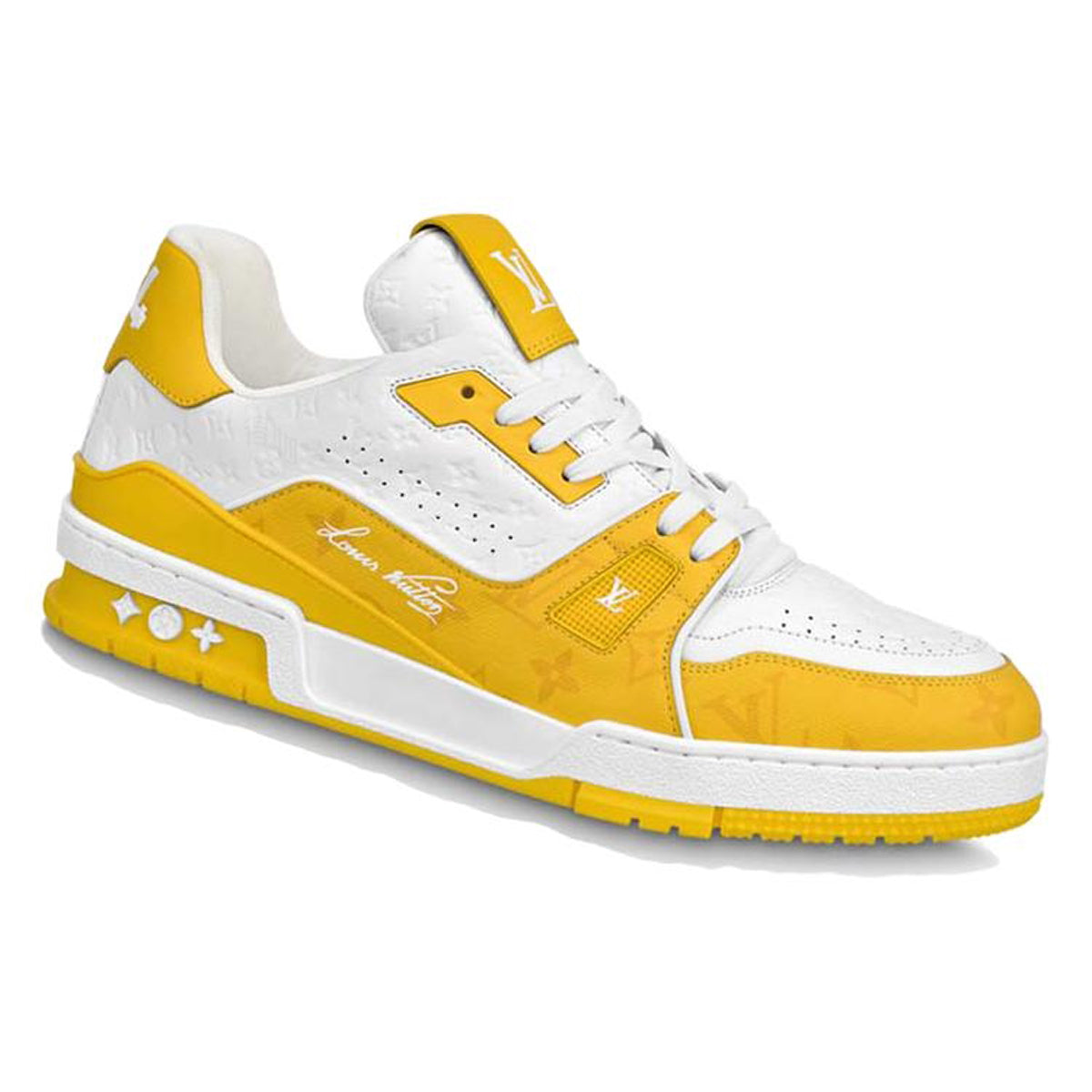 Louis Vuitton Trainer Lace-Up Low-Top Sneakers in White & Yellow – Unisex