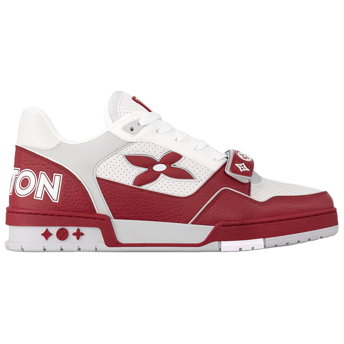 Louis Vuitton Leather Lace-Up Low-Top Sneakers in Red with Floral Pattern – Unisex