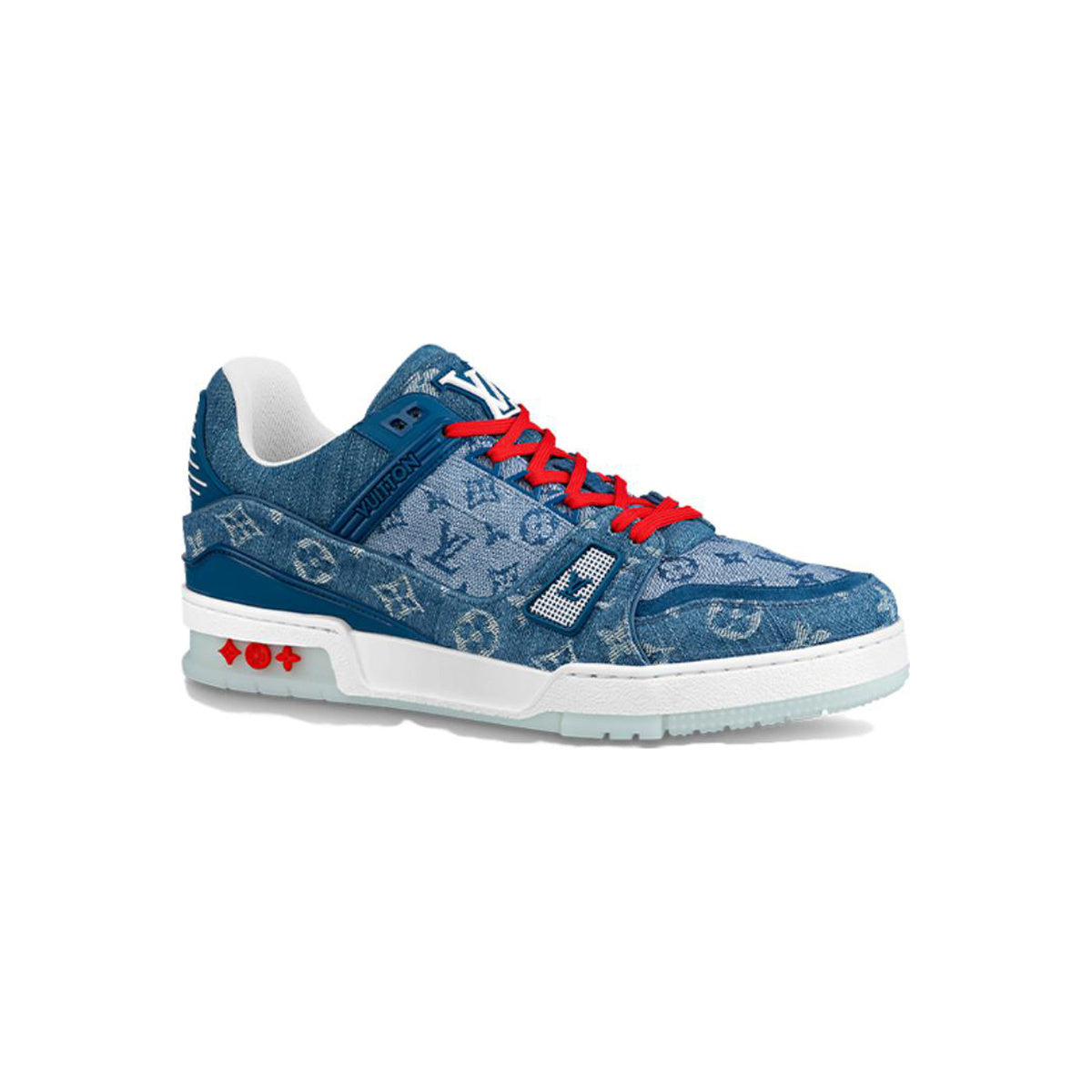 Louis Vuitton Trainer Leather Low-Top Sneakers in Denim Blue & Red – Unisex