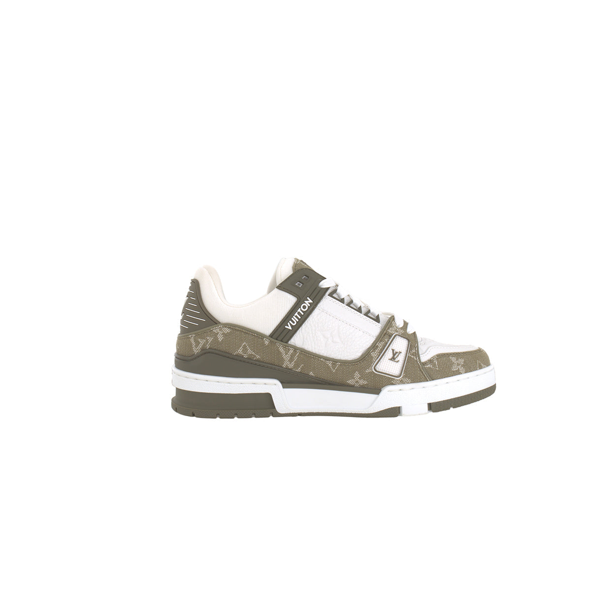 Louis Vuitton Trainer Lace-Up Low-Top Sneakers in Green with LV Logo Print