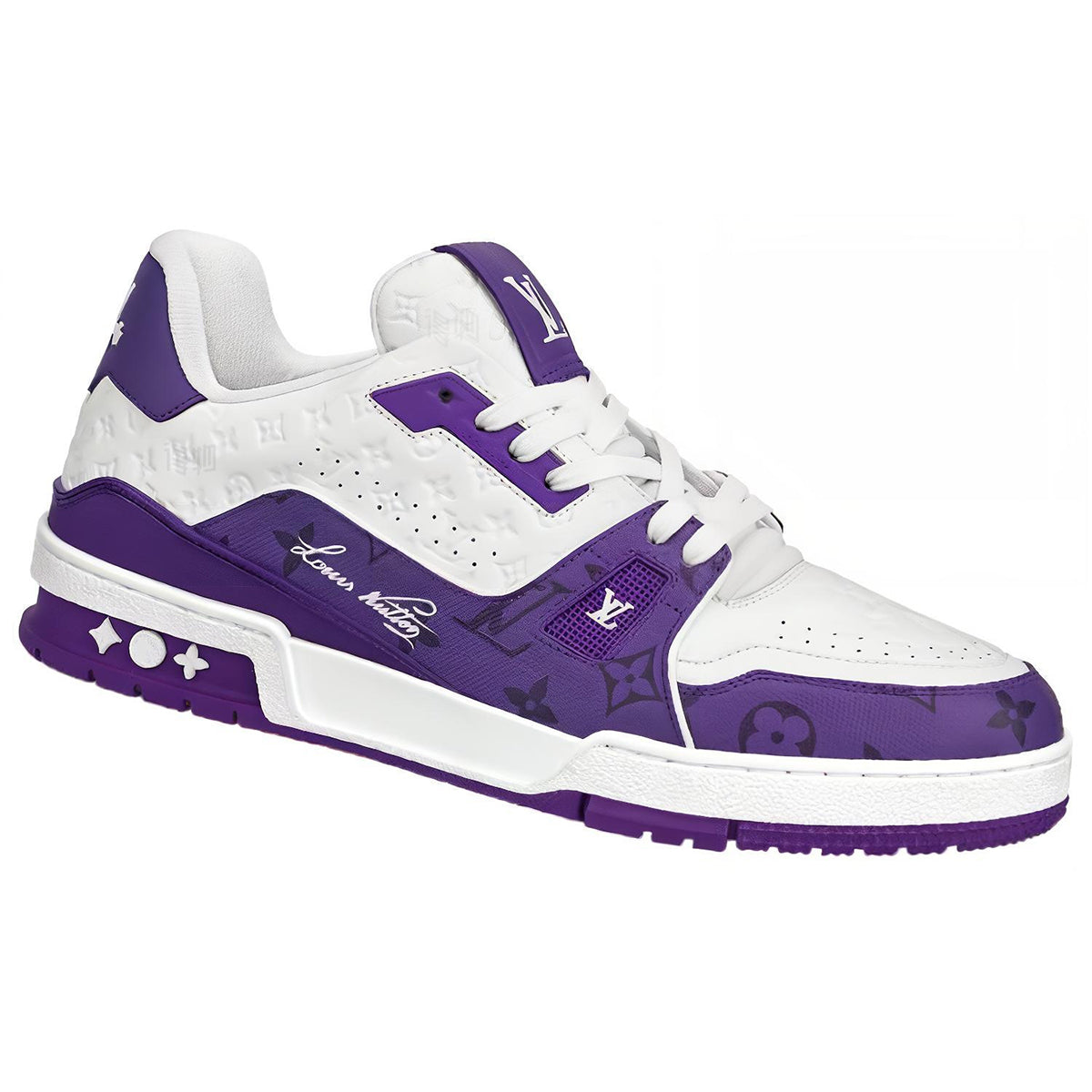 Louis Vuitton Trainer Lace-Up Low-Top Sneakers in White & Purple – Unisex