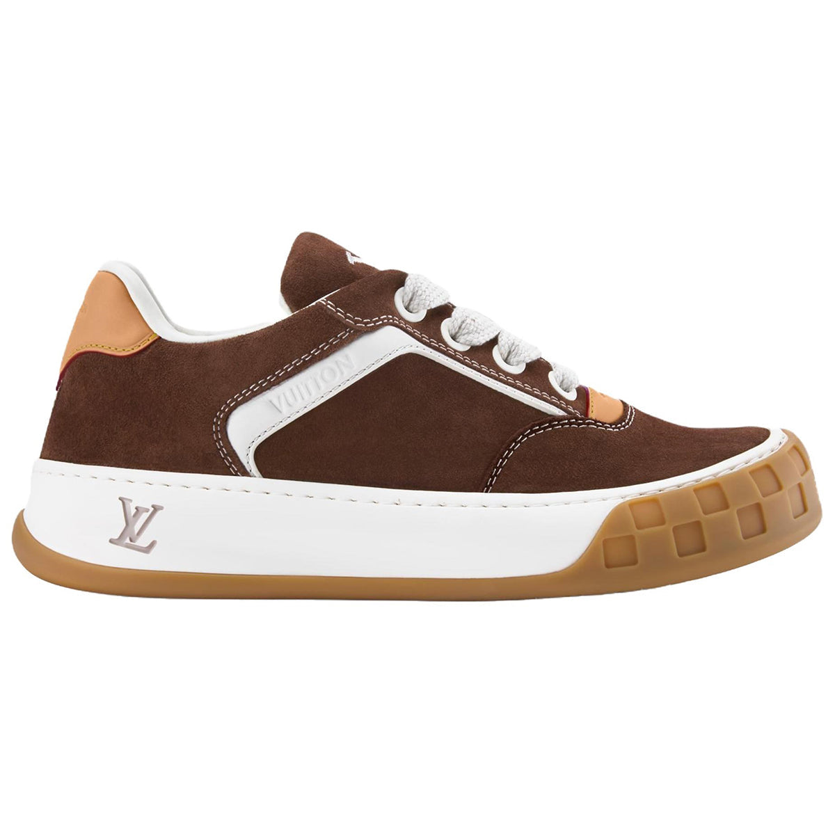 Louis Vuitton Tilted Suede Lace-Up Biscuit-Sole Low-Top Sneakers in Chestnut Brown – Unisex