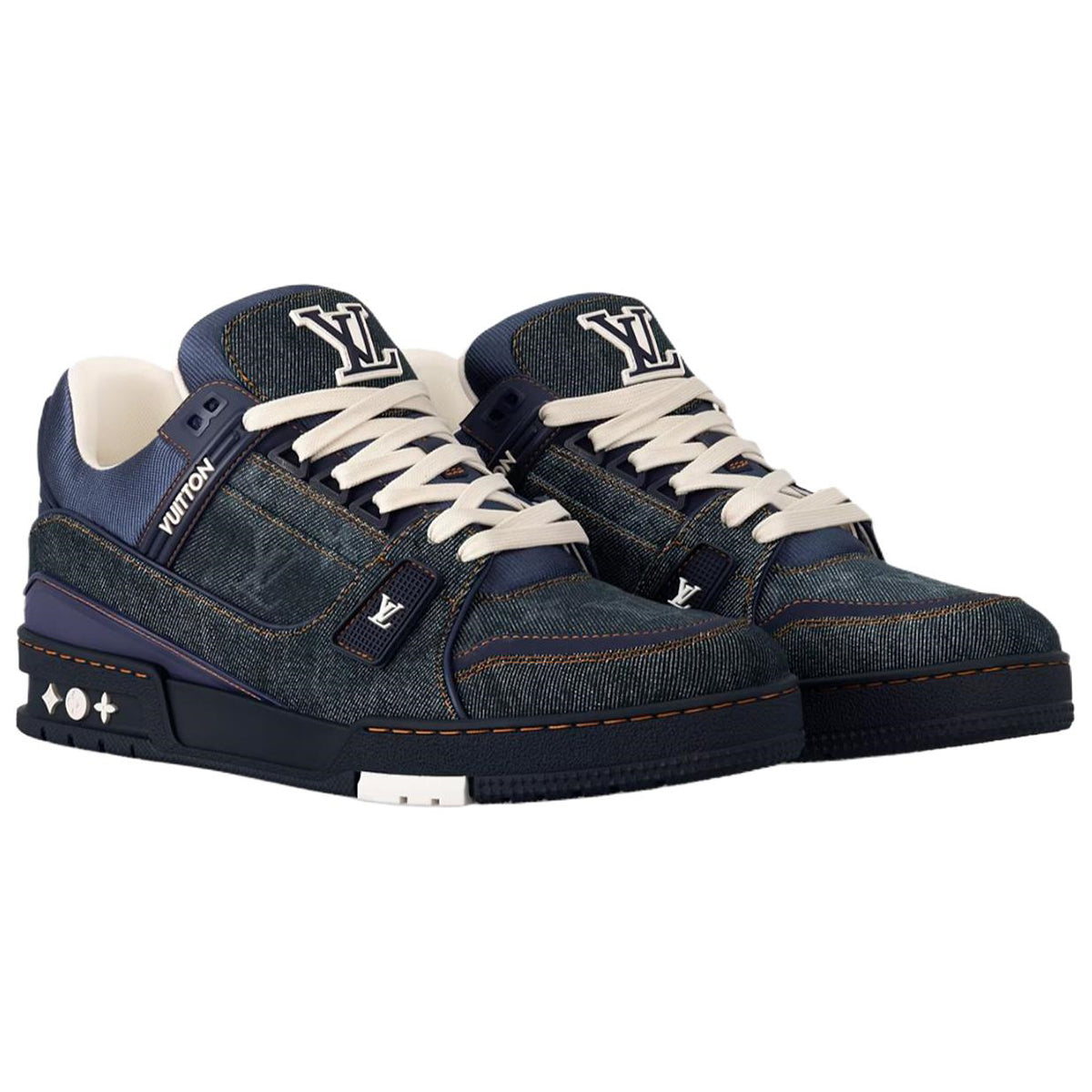 Louis Vuitton Trainer Denim Lace-Up Low-Top Sneakers in Navy Blue – Unisex