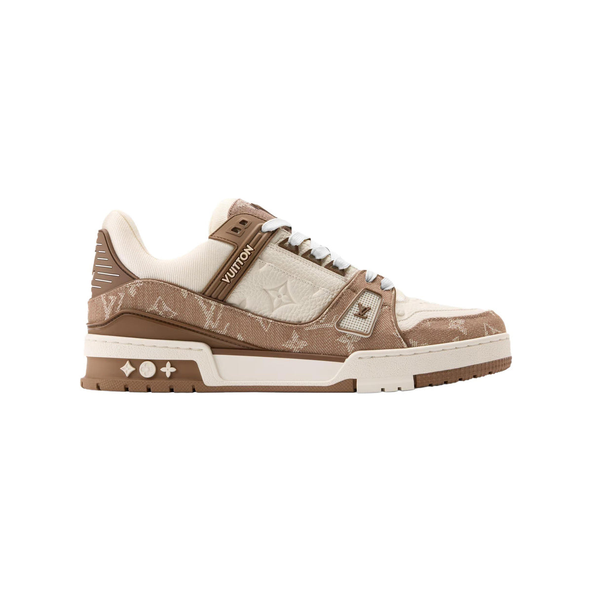 Louis Vuitton Trainer Leather & Denim Lace-Up Low-Top Sneakers in Beige & Brown – Unisex