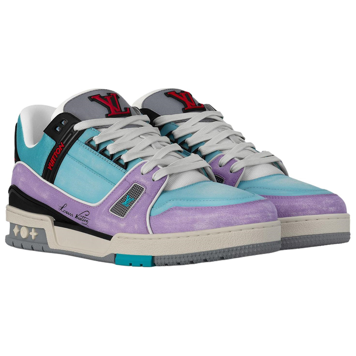 Louis Vuitton Trainer Calf Leather Lace-Up Low-Top Sneakers in Blue & Purple – Unisex