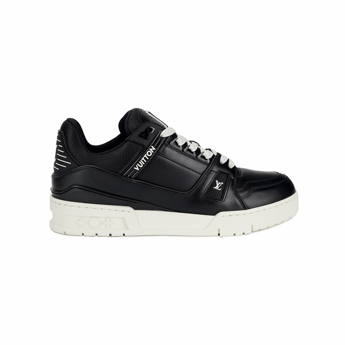 Louis Vuitton Trainer Low-Top Sneakers in All-Black with Embossed Lettering – Unisex