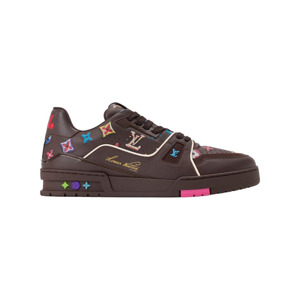 Louis Vuitton Trainer Leather Donut-Motif Lace-Up Low-Top Sneakers in Chestnut Brown – Unisex