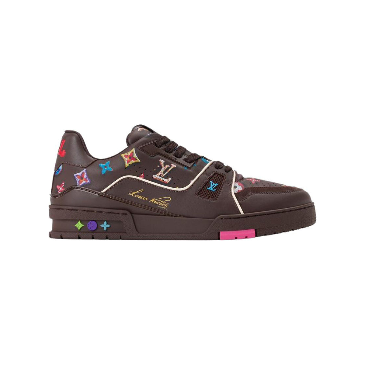 Louis Vuitton Trainer Leather Donut-Motif Lace-Up Low-Top Sneakers in Chestnut Brown – Unisex