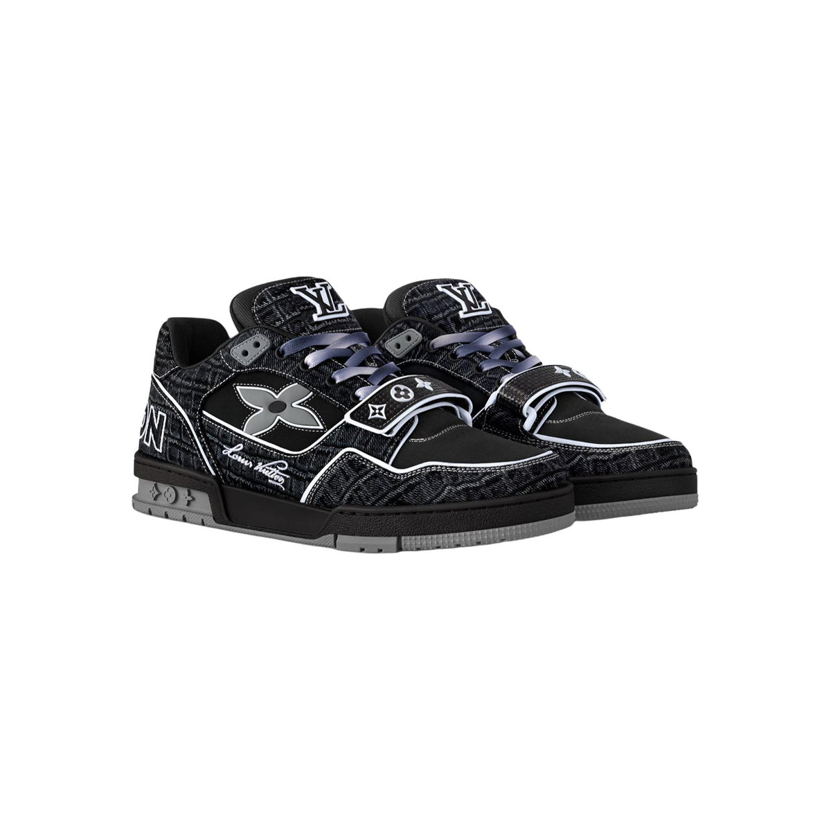 Louis Vuitton Trainer Denim Lace-Up Low-Top Sneakers in Black – Unisex