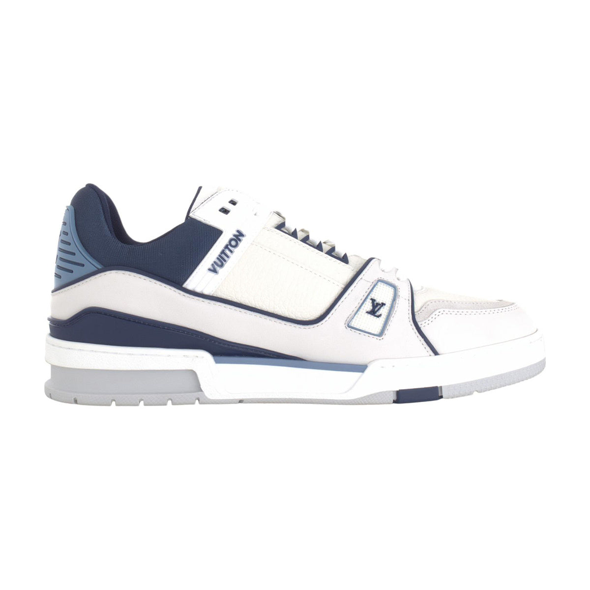Louis Vuitton Trainer Grained Calf Leather Lace-Up Low-Top Sneakers in Blue – Unisex