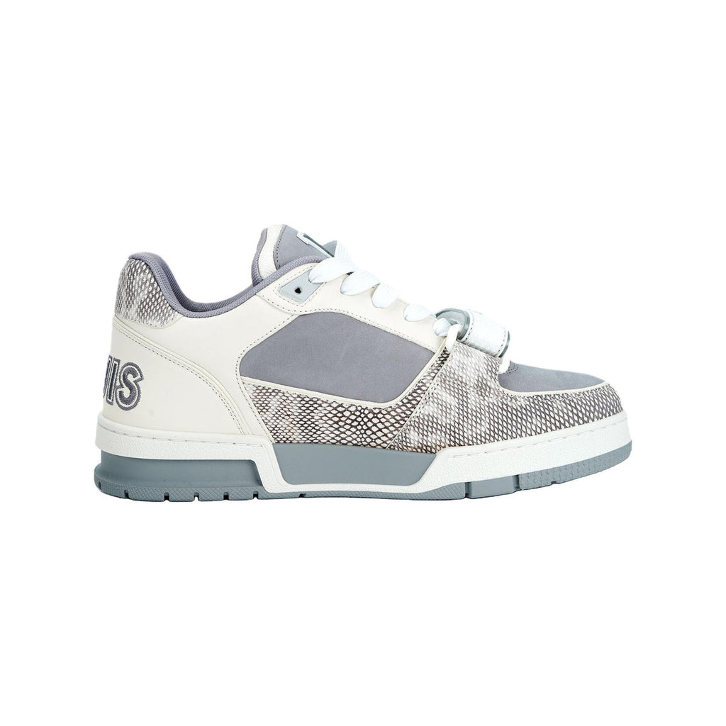 Louis Vuitton Trainer Python Leather Detail & Suede Calf Leather Lace-Up Velcro Low-Top Sneakers in Grey – Unisex