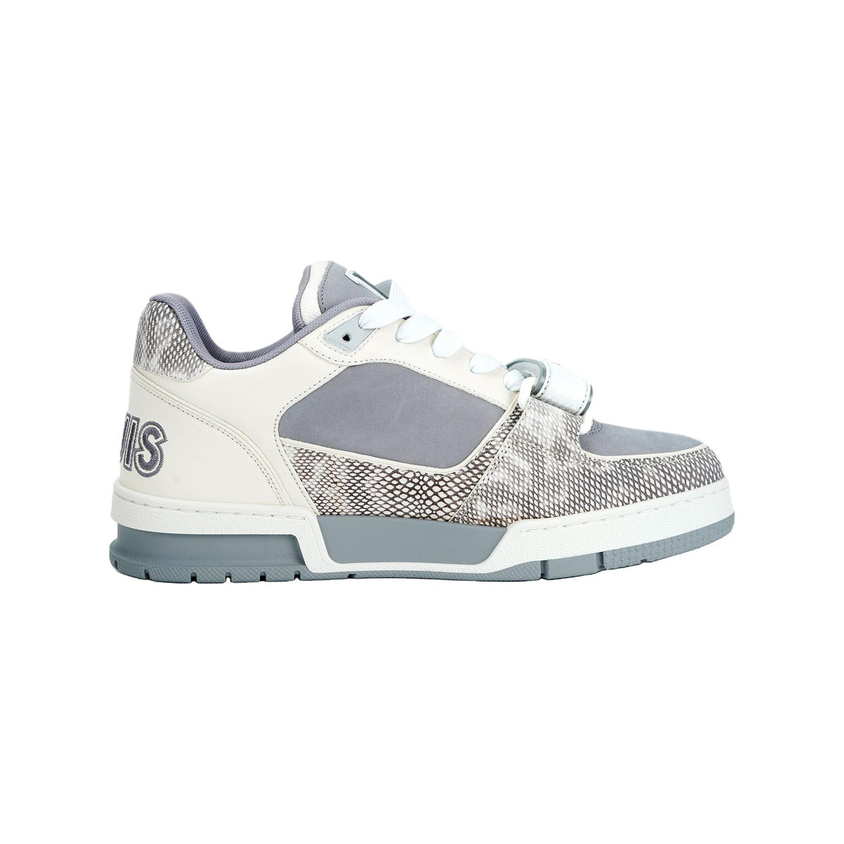 Louis Vuitton Trainer Python Leather Detail & Suede Calf Leather Lace-Up Velcro Low-Top Sneakers in Grey – Unisex