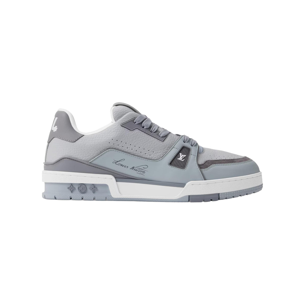 Louis Vuitton Trainer Grained Calf Leather Lace-Up Low-Top Sneakers in Grey – Unisex