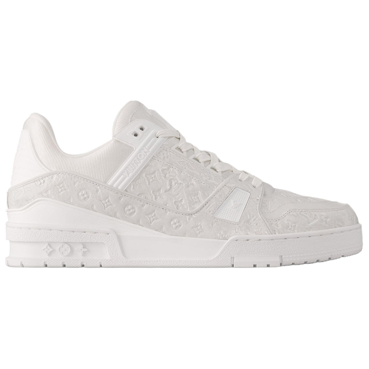 Louis Vuitton Trainer Leather Lace-Up Low-Top Sneakers in White with Embossed Letter