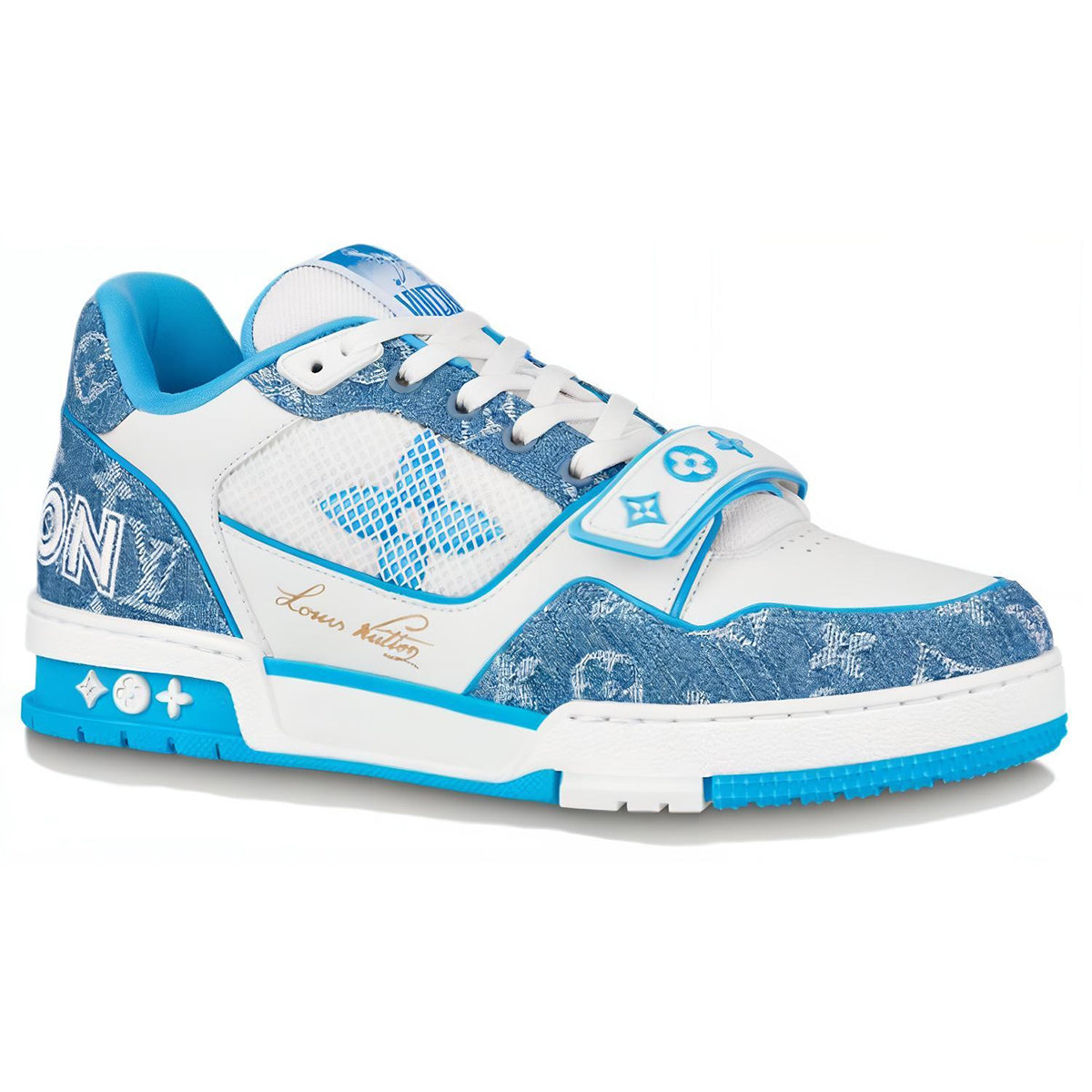 Louis Vuitton Trainer Leather Flower Motif Low-Top Sneakers in Blue & White